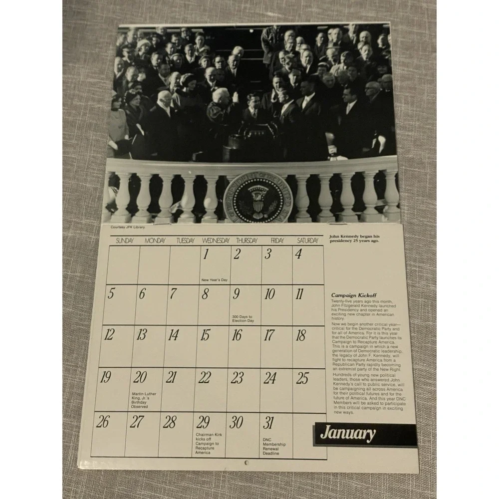 1986 JFK John F Kennedy Democratic National Committee Calendar